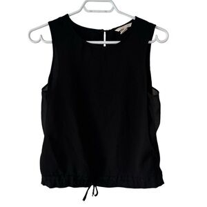 H&M Elegant Black Sleeveless Top, sheer sides with drawstring hem - size 4